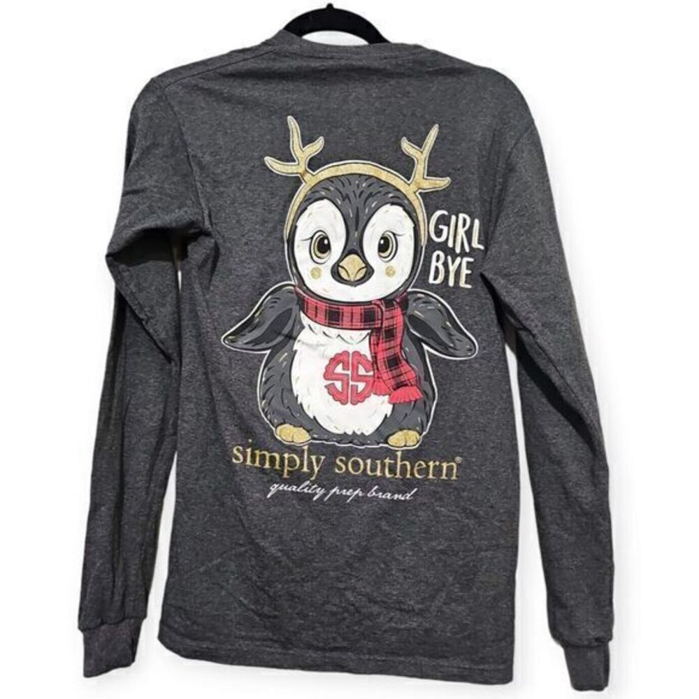 Simply Southern Collection Christmas Penguin Reindeerā Antlers "Girl Bye" Shirt